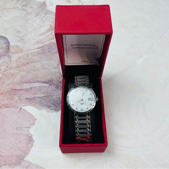 Burgi White Mother of Pearl BUR086SS Stainless Steel Diamond  display picture 1